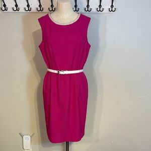 Anne Klein Vibrant Pink Midi Dress with White Belt
